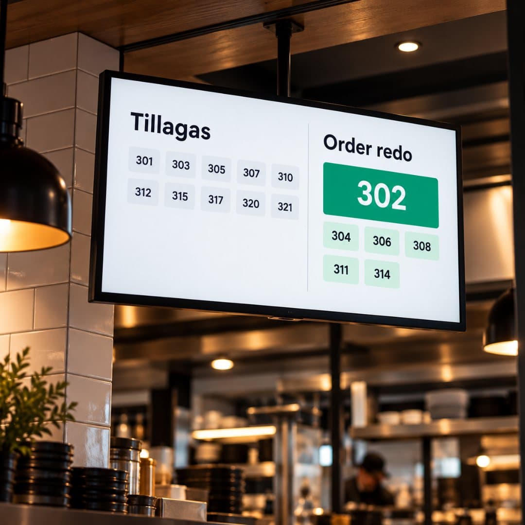 Orderskärm som visar ordernummer som är redo att hämtas