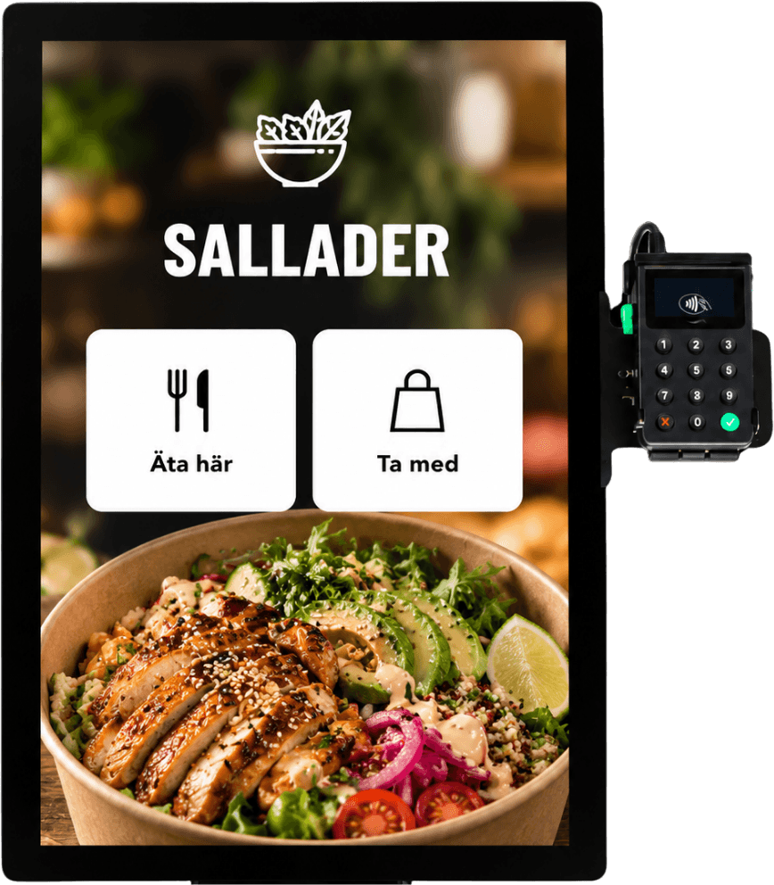 Ovrios expresskassa med salladsmeny och betalterminal